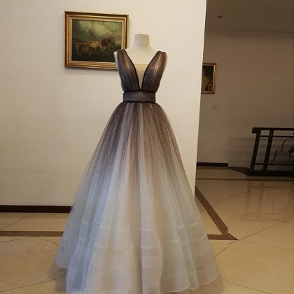 Elegant Prom Dress,deep V-neck Prom Dress,a-line..