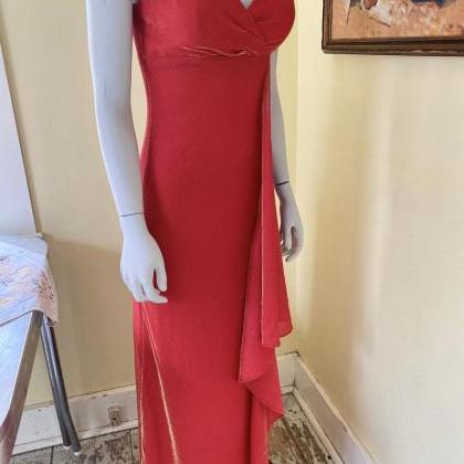 Prom Gown, Metallic Gold/red Rayon, Spaghetti..