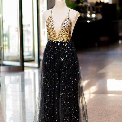 Black And Gold Long Party Moons And Stars Romantic..