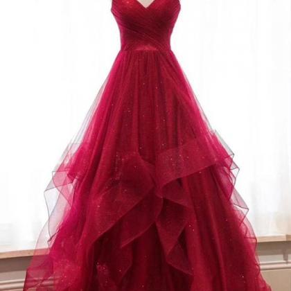 Red Prom Dresses Spaghetti Straps Evening Dresses..