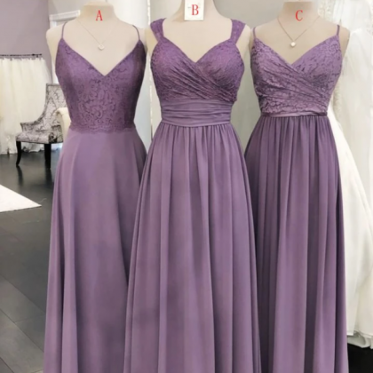 Purple Chiffon Lace Long Prom Dress Evening..
