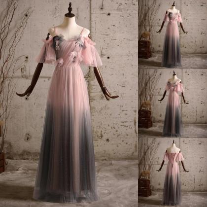 Custom Prom Gown Fairy Dress Pink Color Spaghetti..