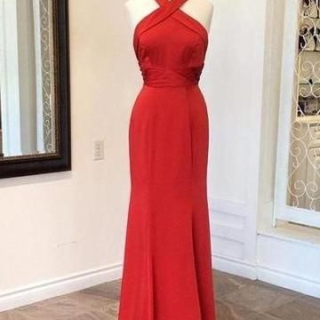 Red Prom Dress,halter Prom Gown, Chiffon Evening..