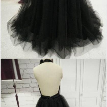 Elegant Black Halter Prom Dress,sexy Prom..