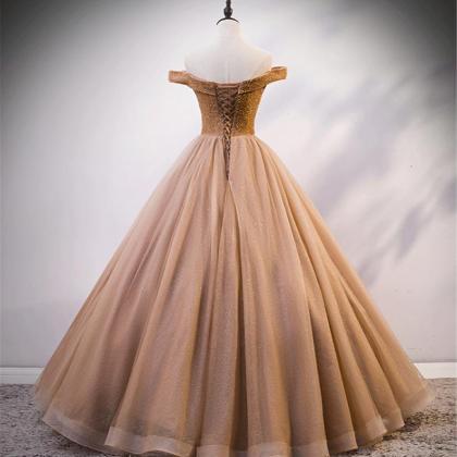Glitter Brown Quinceanera Dress Beaded Prom Gown..
