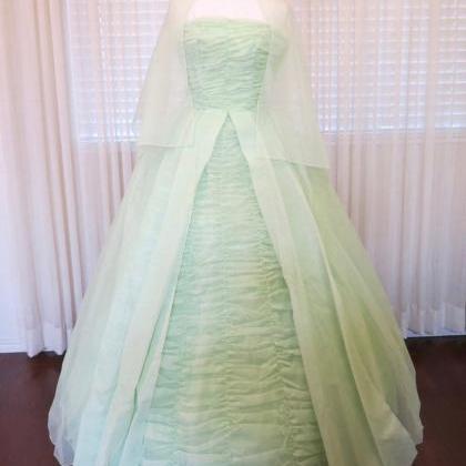 Mint Green Chiffon Vintage Ball Gown, Vintage Prom..