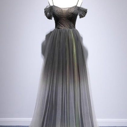 Beautiful Grey Floor Length Long Straps Party..
