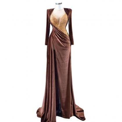 Designer Brown Party Dress, Made To Measure, Party..