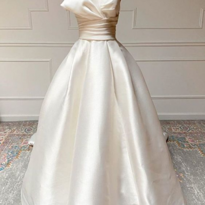 Ivory Satin One Shoulder Long Dress Prom Dress..