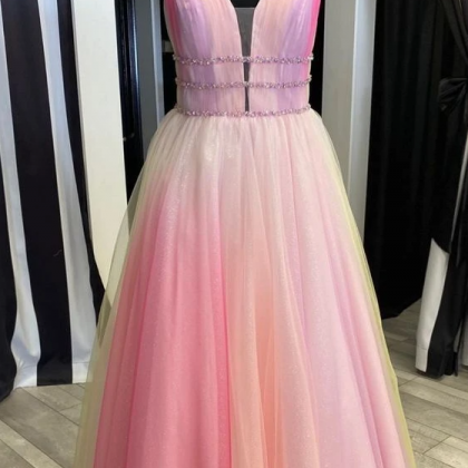 Ombre Color Tulle Long Prom Dress,pl3041