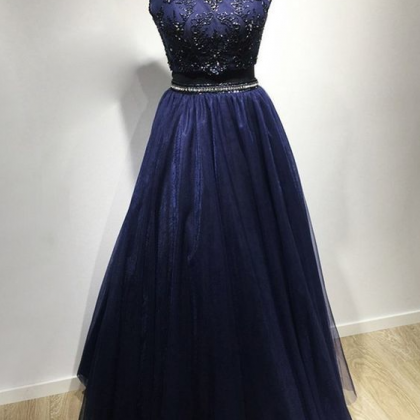 2021 Formal Navy Blue 2 Piece Prom Dresses..