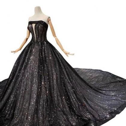 Top View! Designer Shimmery Black Ball Gown,..