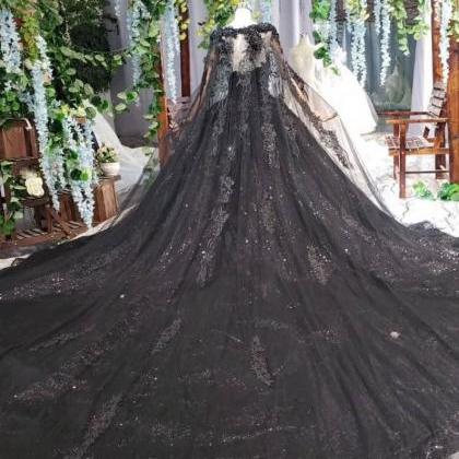 Top View! Designer Shimmery Black Ball Gown,..