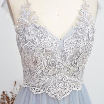 Lace Bridesmaid Dress Dusty Grey Wedding Party..