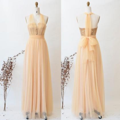 Gold Sequin Bridesmaid Dress Long Convertible..