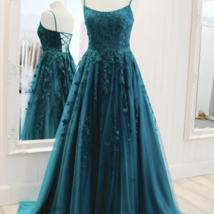 A Line Tulle Lace Long Ball Gown Dress Formal..
