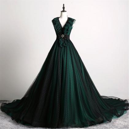 Vintage Dark Green Prom Dress Ball Gown Long..