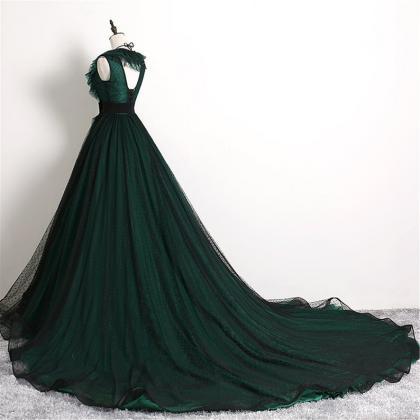 Vintage Dark Green Prom Dress Ball Gown Long..
