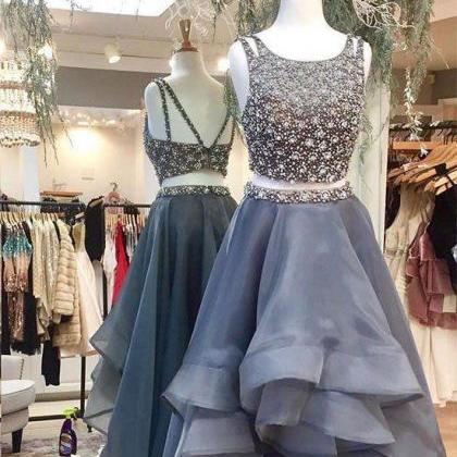 Charming Prom Dress,two Pieces Prom Dress,organza..