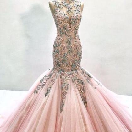 Tulle Mermaid Wedding Dress, Hand-made Sleeveless..