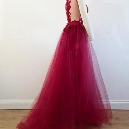 Tulle Skirt And Lace Gown. See Thru, Hand Stitched..