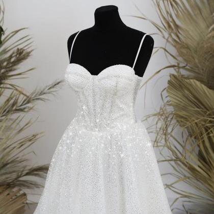 2021 Glitter Tulle Sweetheart Wedding Dress With..