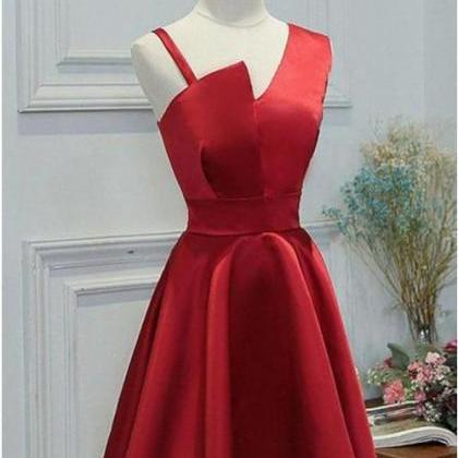 A-line One Shoulder Sleeveless Red Short..