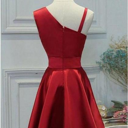 A-line One Shoulder Sleeveless Red Short..