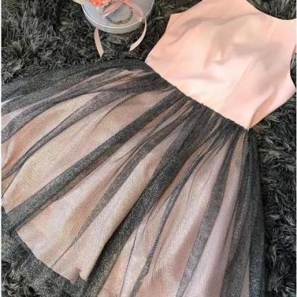 A-line Round Neck Pink Tulle Homecoming..