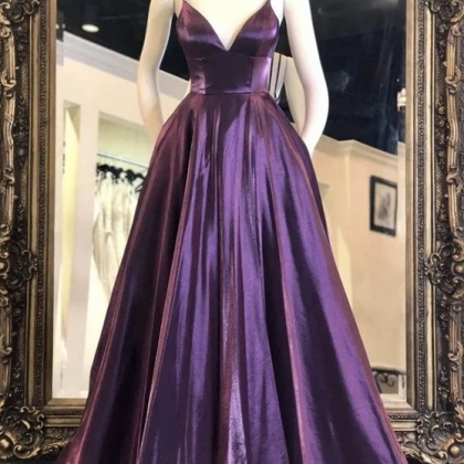 Cute V Neck Purple Satin Short Prom Homecoming Dresses, Purple Formal Graduation Evening Dresses EP1675 main image 0