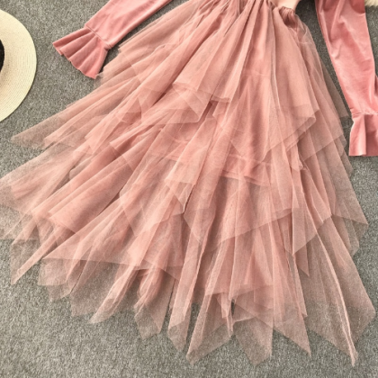 Romantic Velvet Lace Long Dress,pl3594