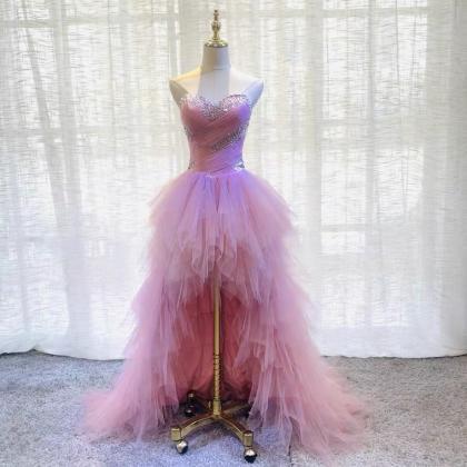 High Low Evening Dress, Pink Bridesmaid Dress..