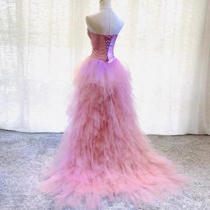 High Low Evening Dress, Pink Bridesmaid Dress..
