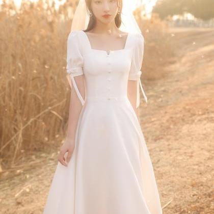 White Prom Dress,satin Bridal Dress,outdoor..
