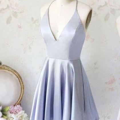 Simple Blue V Neck Short Prom Dress, Blue..