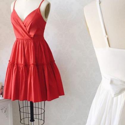 Simple Satin Red Short Prom Dress Red Cocktail..