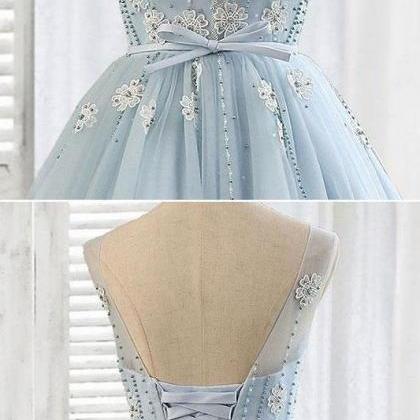 Light Blue Tulle Short Prom Dress, Blue Homecoming..