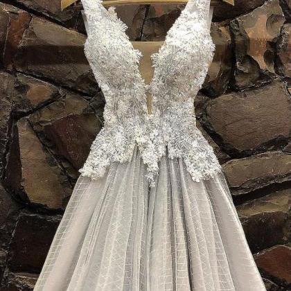 Gray Tulle Lace Short Prom Dress, Gray Tulle Lace..