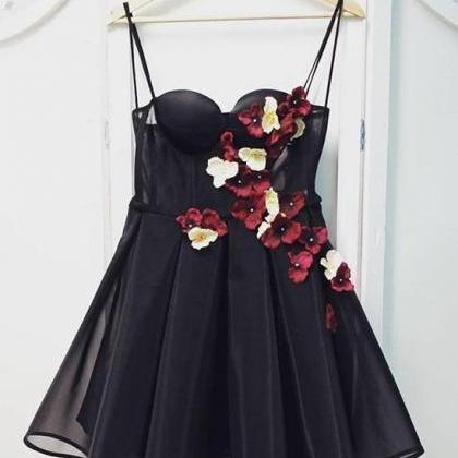 Black Tulle Sweetheart Neck Short Prom Dress,..