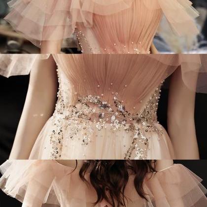 Light Pink Tulle Sequins tiered Prom Dress Evening Dress Y8389