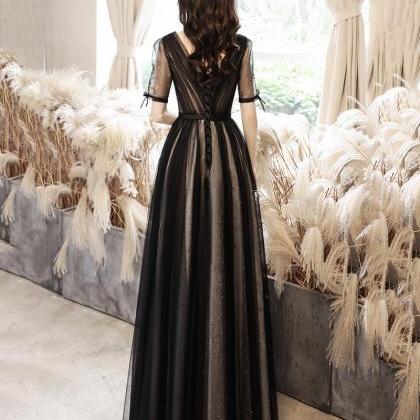 Black Tulle Long Prom Dress Blue Evening..