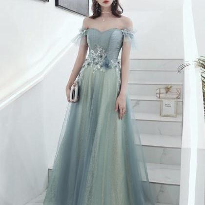 Green Tulle Lace Long Prom Dress Evening..
