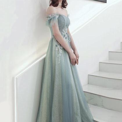 Green Tulle Lace Long Prom Dress Evening..