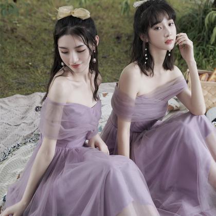 Bridesmaid Dress Romantic Purple Tulle Short Prom..