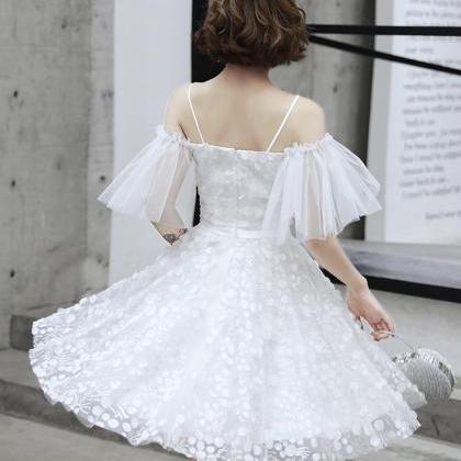 White Tulle Short Prom Dress Homecoming..