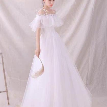 White Tulle Long Prom Dress Evening Dress,pl3808