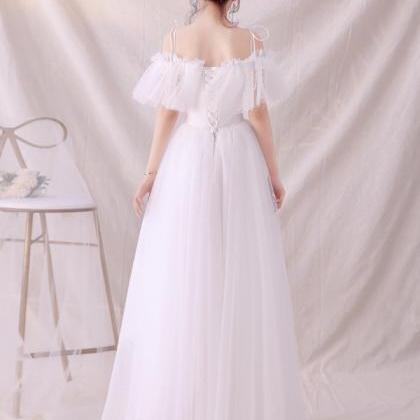 White Tulle Long Prom Dress Evening Dress,pl3808