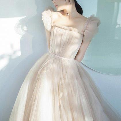 Cute Champagne Tulle Short Prom Dress,pl3820