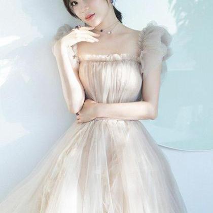 Cute Champagne Tulle Short Prom Dress,pl3820