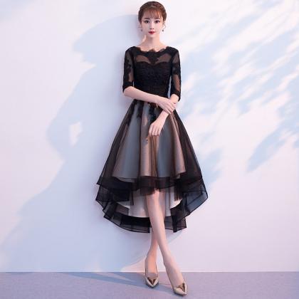 Black Tulle Lace High Low Prom Dress Evening..